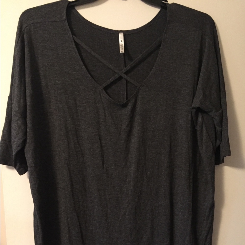 Gray Crisscross Front Accent Top